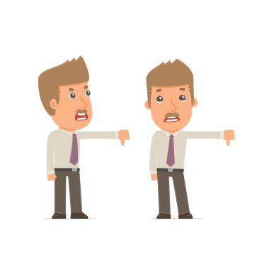 Frustrated and Angry Character Broker showing thumb down as a sy