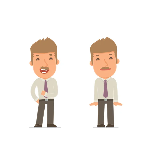 Funny Character Broker en poses confiadas y tímidas — Vector de stock