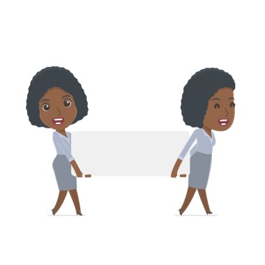 Funny Character Social Worker holds and interacts with blank for