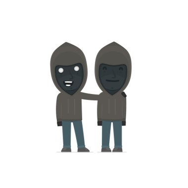 Joyful Character Anonymous Hackers and his best friend standing 