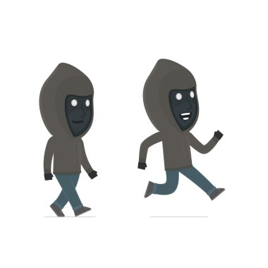 Funny and Cheerful Character Anonymous Hackers goes and runs