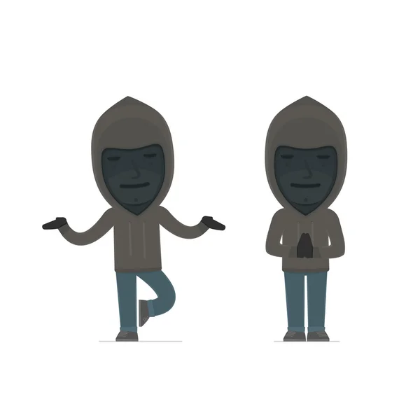 Calm and Blanced Character Anonymous Hackers hace yoga y medit — Vector de stock