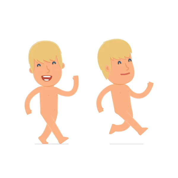 Happy and Cheerful Character Naked Man goes and runs — Διανυσματικό Αρχείο