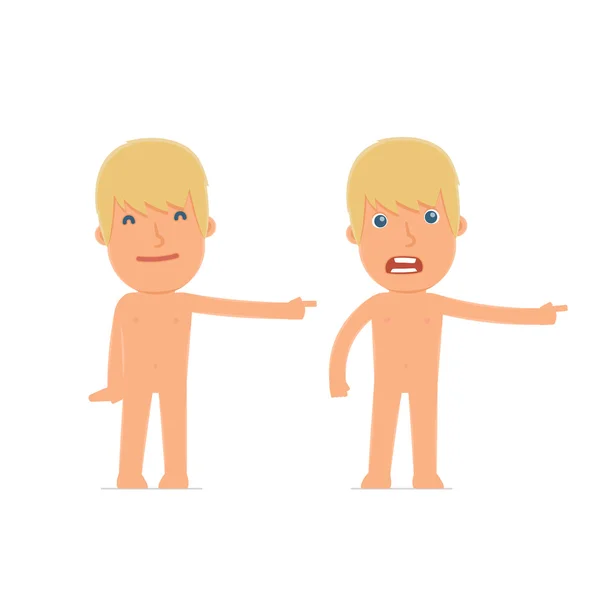 Happy and Angry Character Naked Man making presentation using hi — Stock Vector