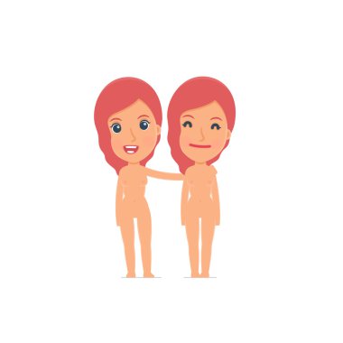 Joyful Character Naked Female and his best friend standing toget