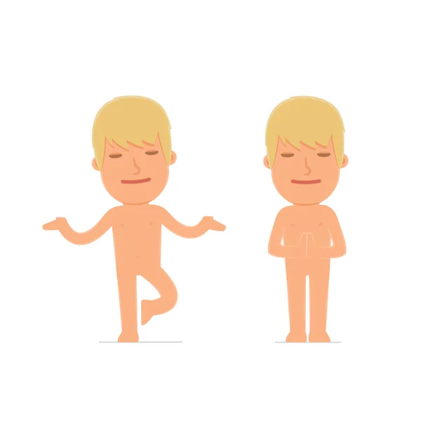 Calm and Blanced Character Naked Man does yoga and meditates — Stok Vektör