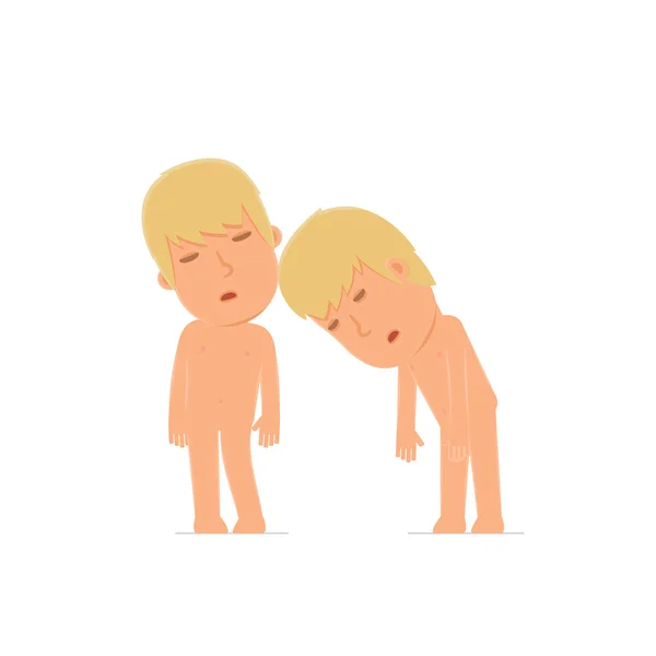 Tired and Exhausted Character Naked Man sleeping on the shoulder — Stok Vektör