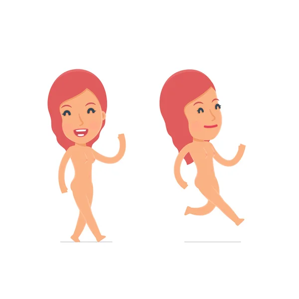 Lykkelige og muntre karakterer nakne kvinner løper sin vei – stockvektor