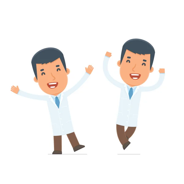 Laughing and Joyful Character Doctor celebrates and jumps — Stockvector