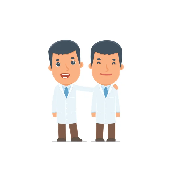 Joyful Character Doctor and his best friend standing together — Stok Vektör
