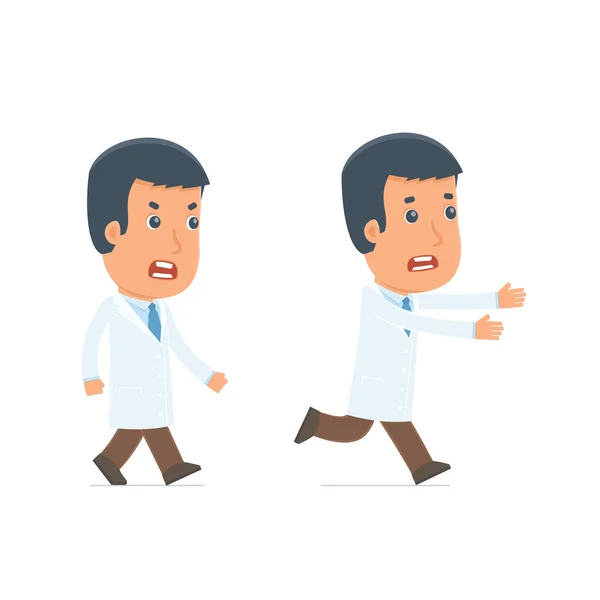 Angry and Frightened Character Doctor goes and runs — Stock Vector