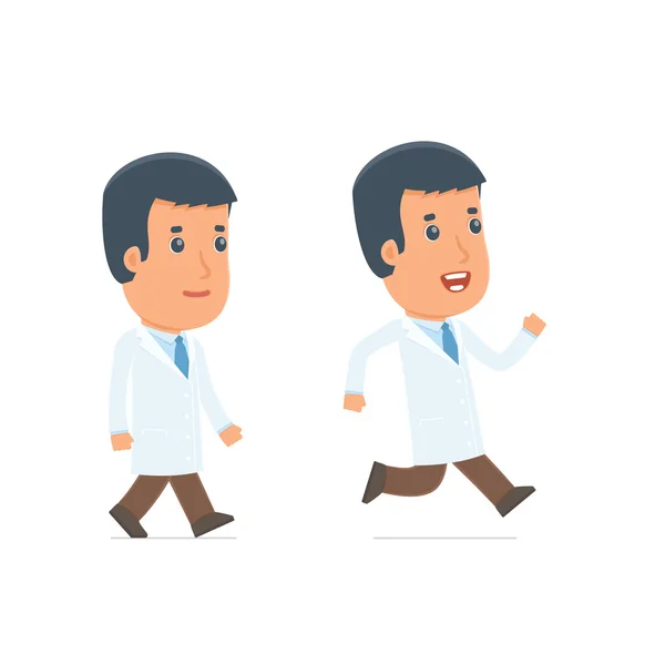 Divertido y alegre personaje Doctor va y corre — Vector de stock