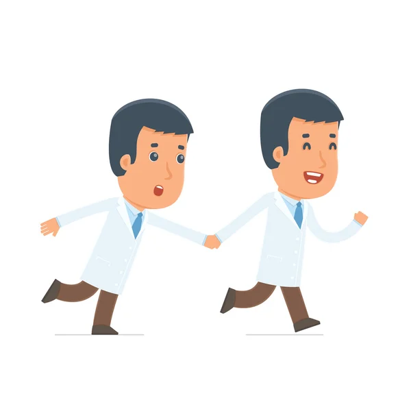 Happy and Joyful Character Doctor runs and drags his friend to s — Stockvector