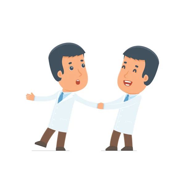 Funny and Cheerful Character Doctor drags his friend to show him — ストックベクタ