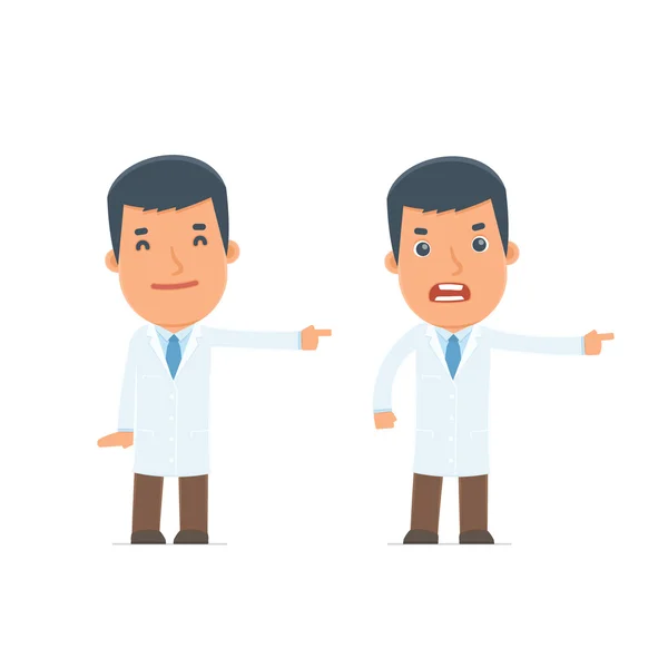 Happy and Angry Character Doctor making presentation using his h — Stockvector