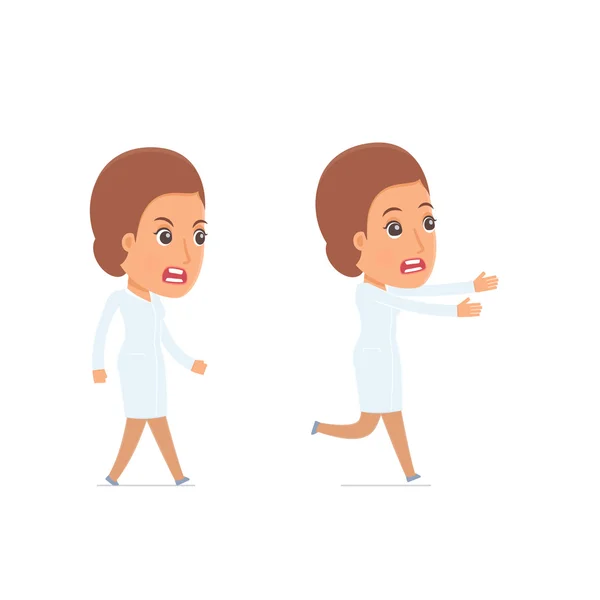 Angry and Frightened Character Nurse goes and runs — Stock Vector