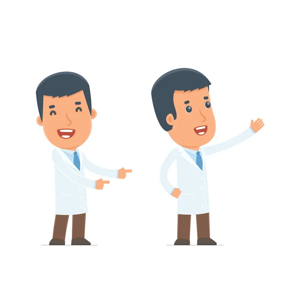 Happy and Cheerful Character Doctor making presentation using hi — Stock Vector
