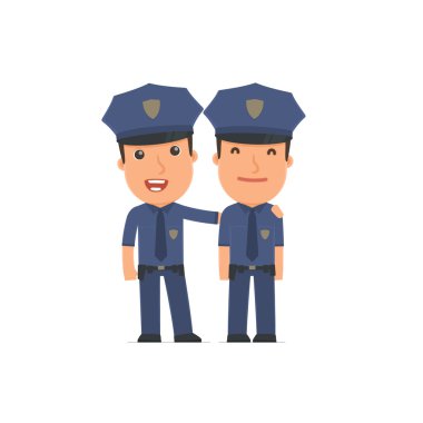 Joyful Character Officer and his best friend standing together