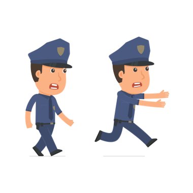 Angry and Frightened Character Officer goes and runs