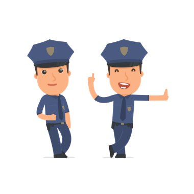 Smart and Funny Character Officer leaned against the wall and sh