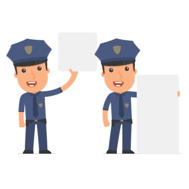 Funny Character Officer holds and interacts with blank forms or 