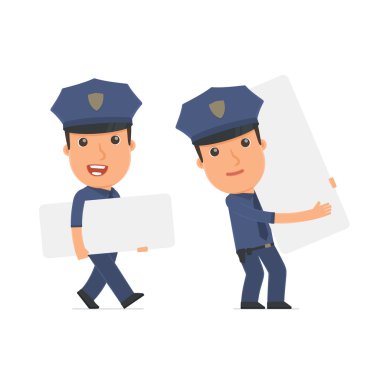 Funny Character Officer holds and interacts with blank forms or 