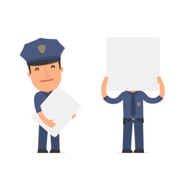 Funny Character Officer holds and interacts with blank forms or 