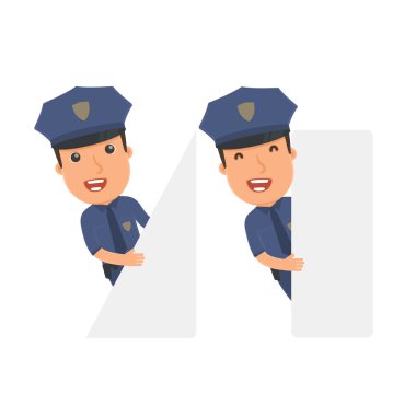 Funny Character Officer holds and interacts with blank forms or 