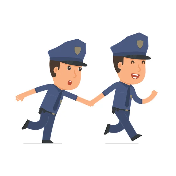 Happy and Joyful Character Officer runs and drags his friend to — Stock vektor