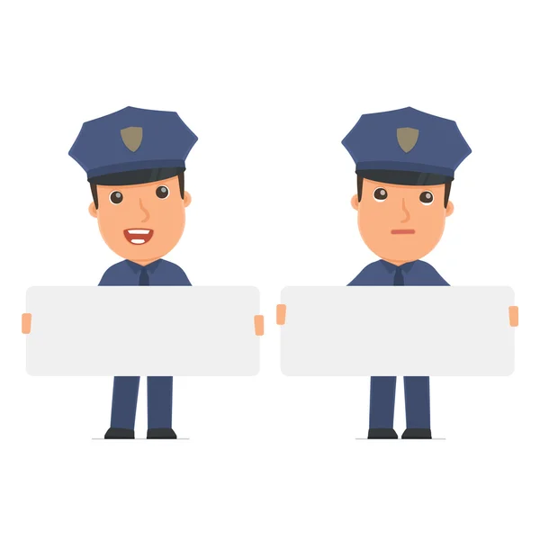 Funny Character Officer holds and interacts with blank forms or — Stock Vector