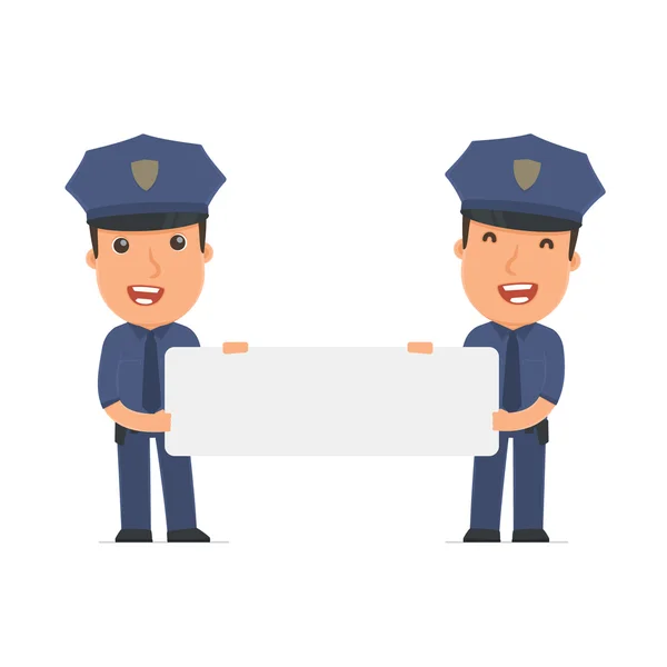 Funny Character Officer holds and interacts with blank forms or — Stock vektor