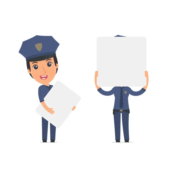 Funny Character Constabulary holds and interacts with blank form — Stok Vektör