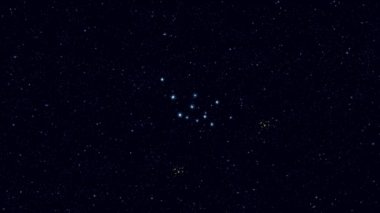 Aquarius (Su Taşıyıcısı) takımyıldızı, yıldız ve anahatları ile kademeli olarak dönen görüntü, 4K eğitim videosu 