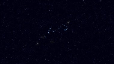 Scorpius (Akrep) takımyıldızı, kademeli olarak yıldız ve çizgilerle dönen resim, 4K eğitim videosu 