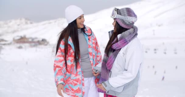 Deux dames ludiques à la station de ski — Video