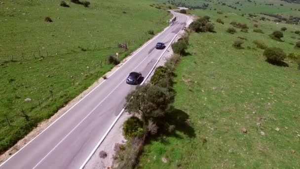 Caméra suit d'en haut sur les voitures de conduite — Video