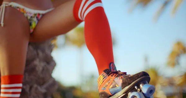 Girl in bikini and roller skates — Stock Photo, Image