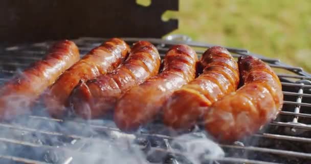 Ohnivé párky na grilu — Stock video