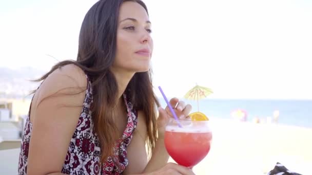 Woman drinking fresh cocktail — Stock Video