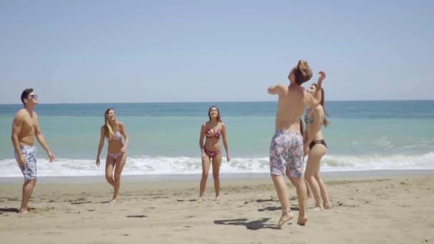 Persone che giocano a pallavolo sulla spiaggia — Video Stock