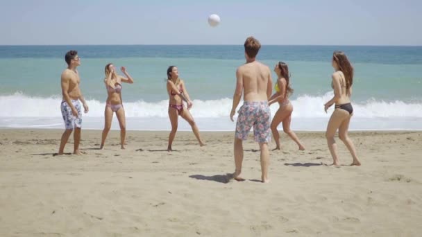 Ludzie grający w siatkówkę na plaży — Wideo stockowe