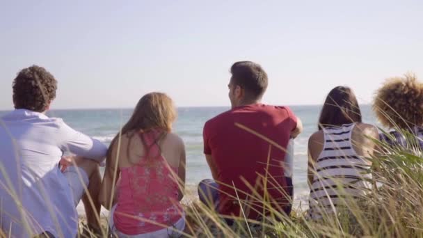 Personer som sitter på stranden — Stockvideo