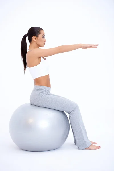 Sexy Fit Woman Sitting on Big Exercise Ball — Stock Photo, Image