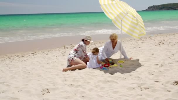 Familia pasando un buen rato en la playa — Vídeo de stock