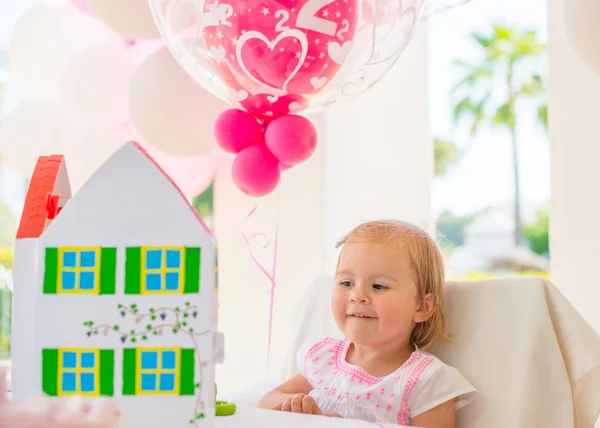Girl Playing with Birthday Present — Stock Photo, Image