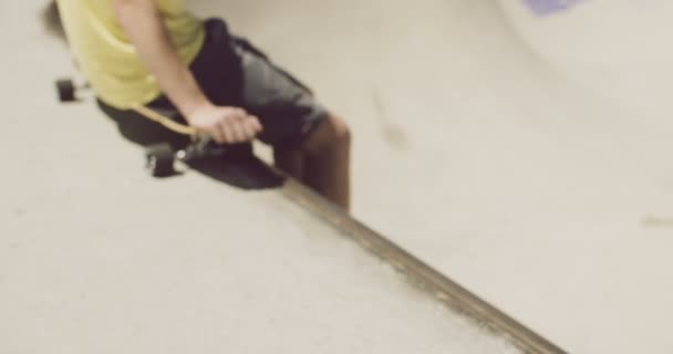 Close up Of Teenager on His Longboard — Stock Video