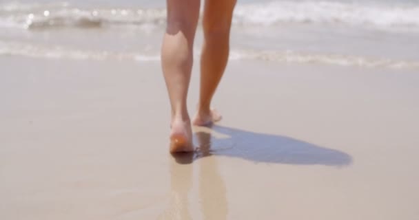 Pies de mujer caminando en la playa — Vídeos de Stock