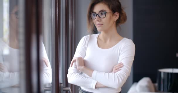 Mujer de negocios hermosa de pie — Vídeo de stock