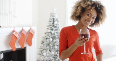 woman offering Christmas toast clipart