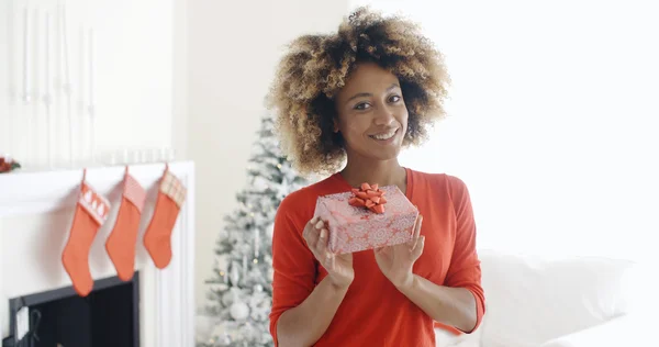 Donna in possesso di regalo di Natale — Foto Stock